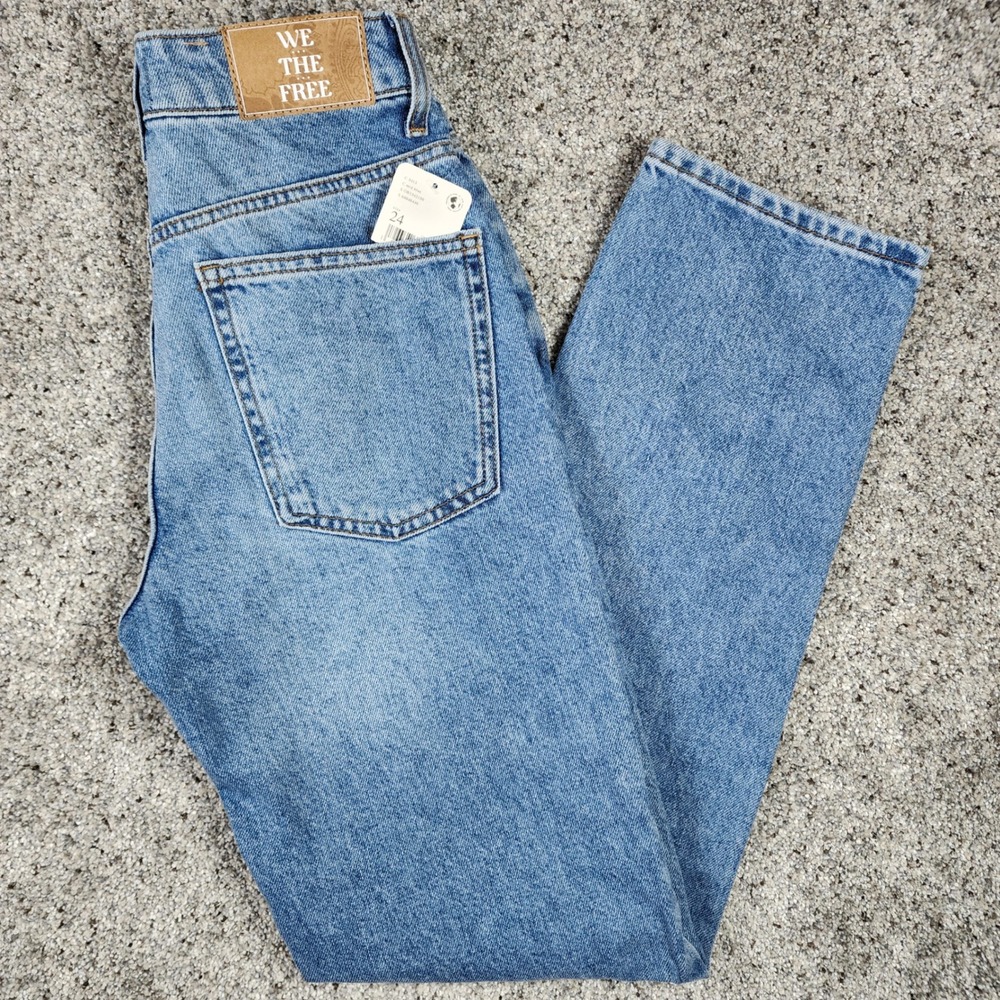 We The Free Pacifica High Rise Straight Leg Jeans Women 24 Mid Blue NWT